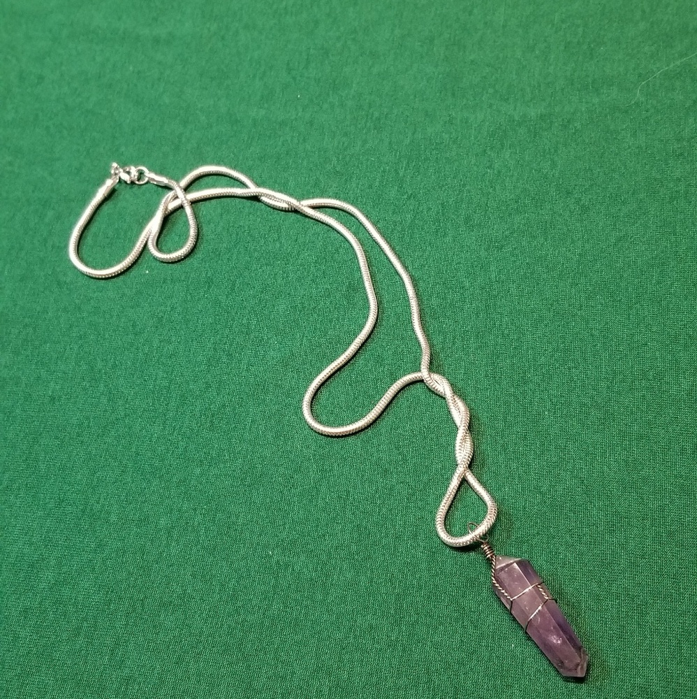 Amethyst Wire Wrapped Stone 24" Snake Chain